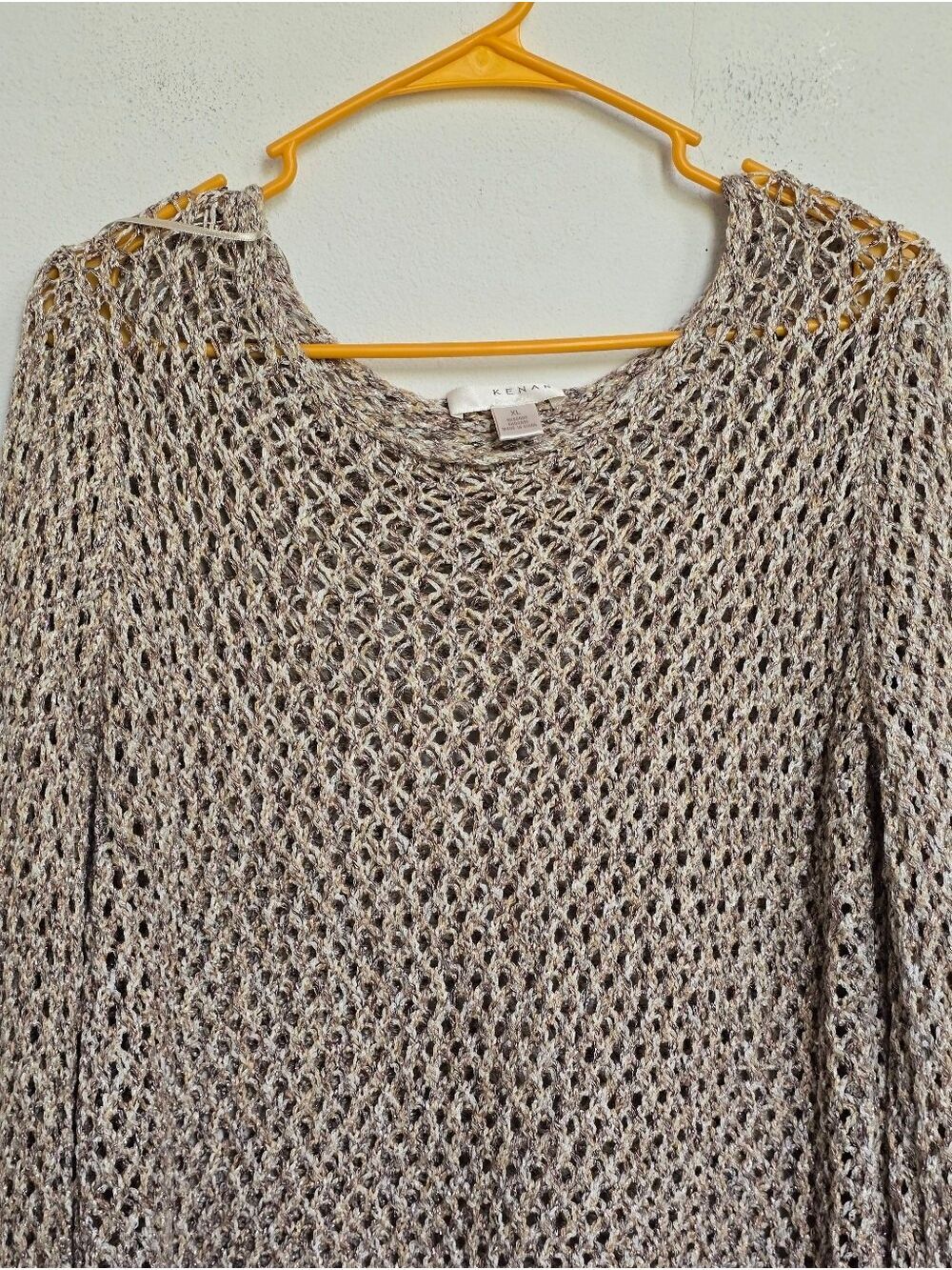 Kenar Open Knit Metallic Sweater XL Beige Marled Boho Crochet - Picture 7 of 14